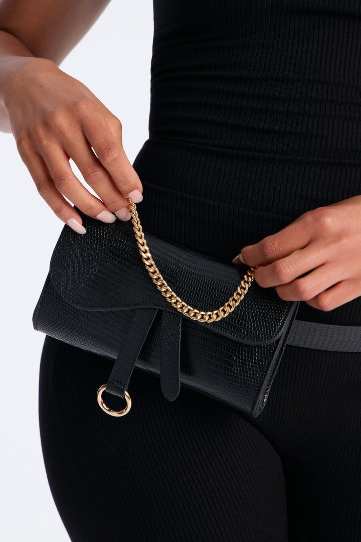 Juliet Embossed Faux Leather Belt Bag - Black