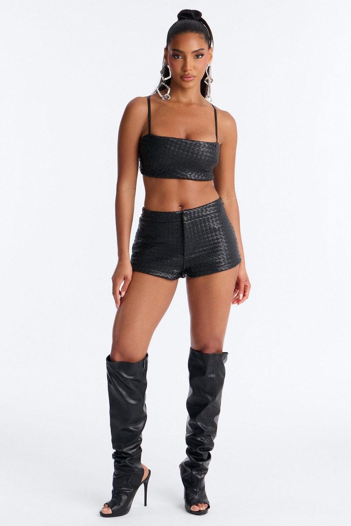 Vivian Woven Faux Leather Micro Short - Black