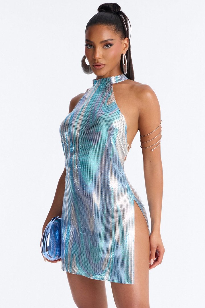 Top Tier Only Chainmail Mini Dress - Blue