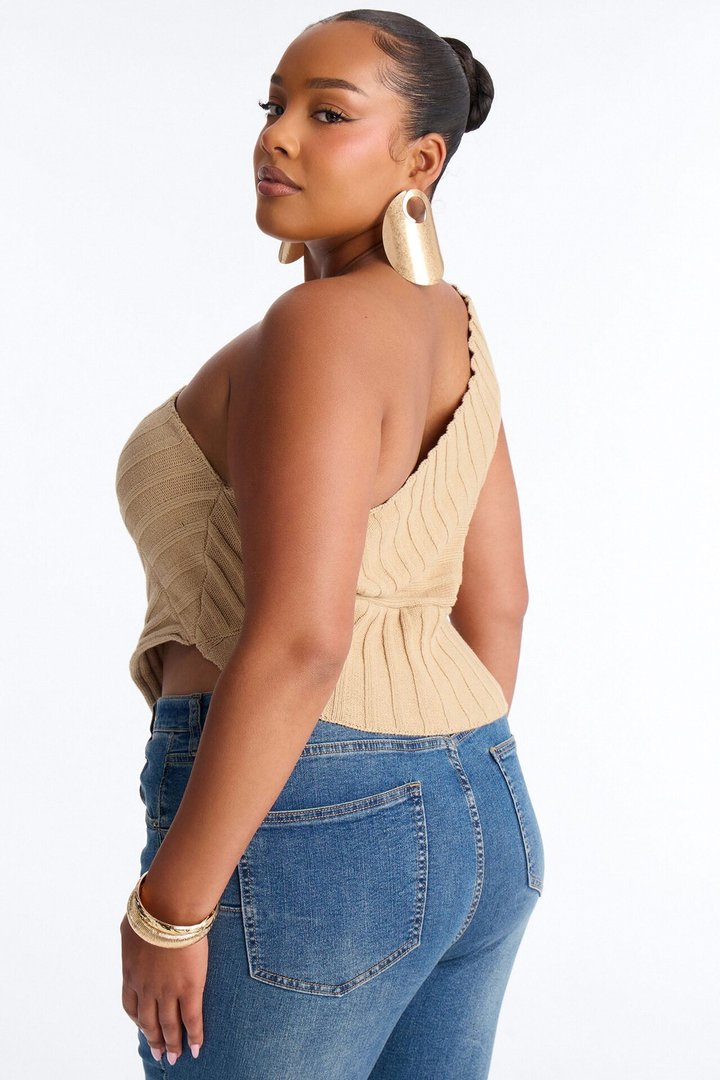 Amaya One Shoulder Sweater Top - Stone