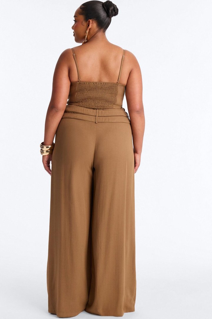 Monica Linen Layered Trouser Set - Brown