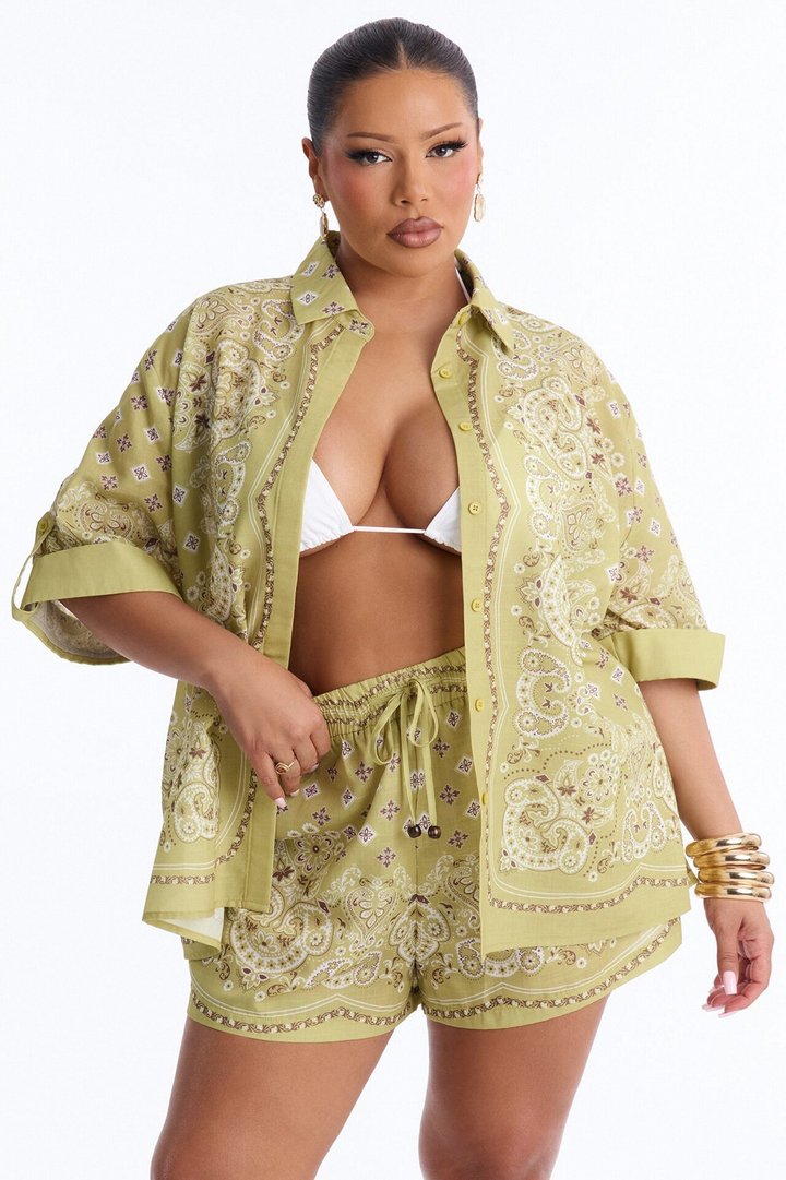 Daphne Paisley Short Set - Green