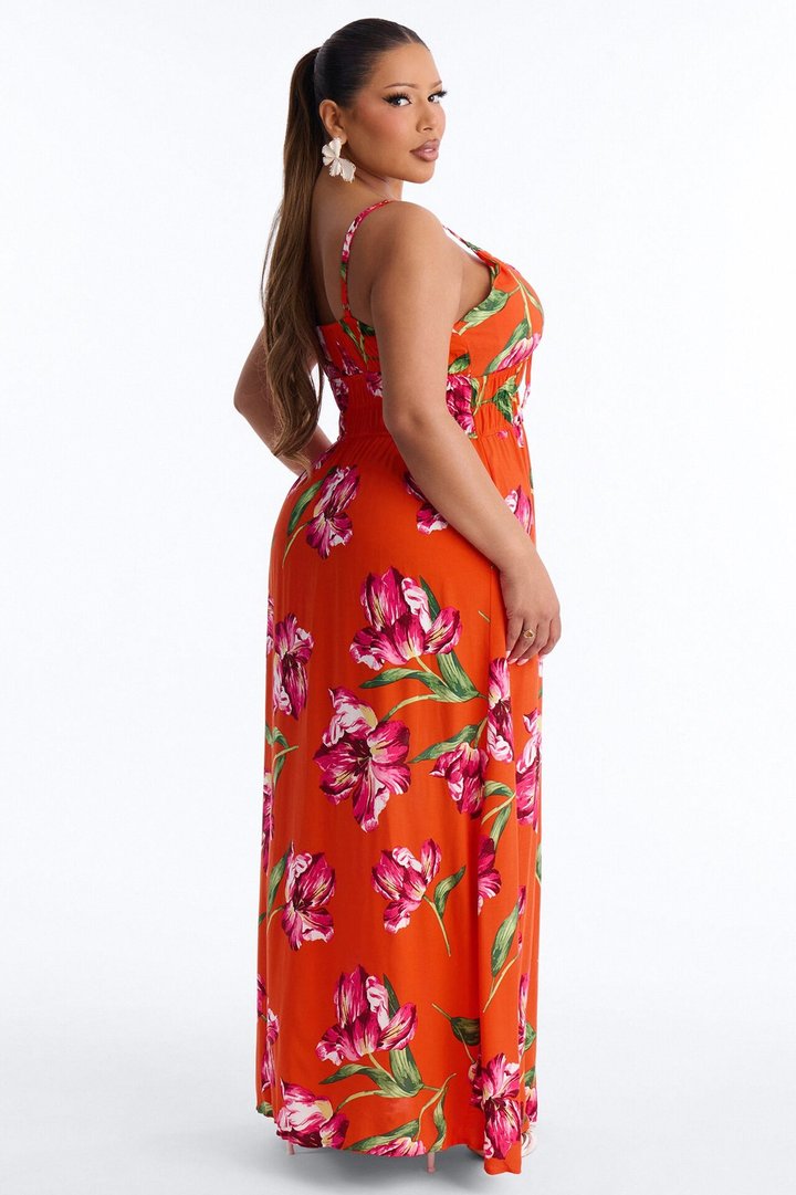 Posie Printed Flowy Maxi Dress - Red/combo