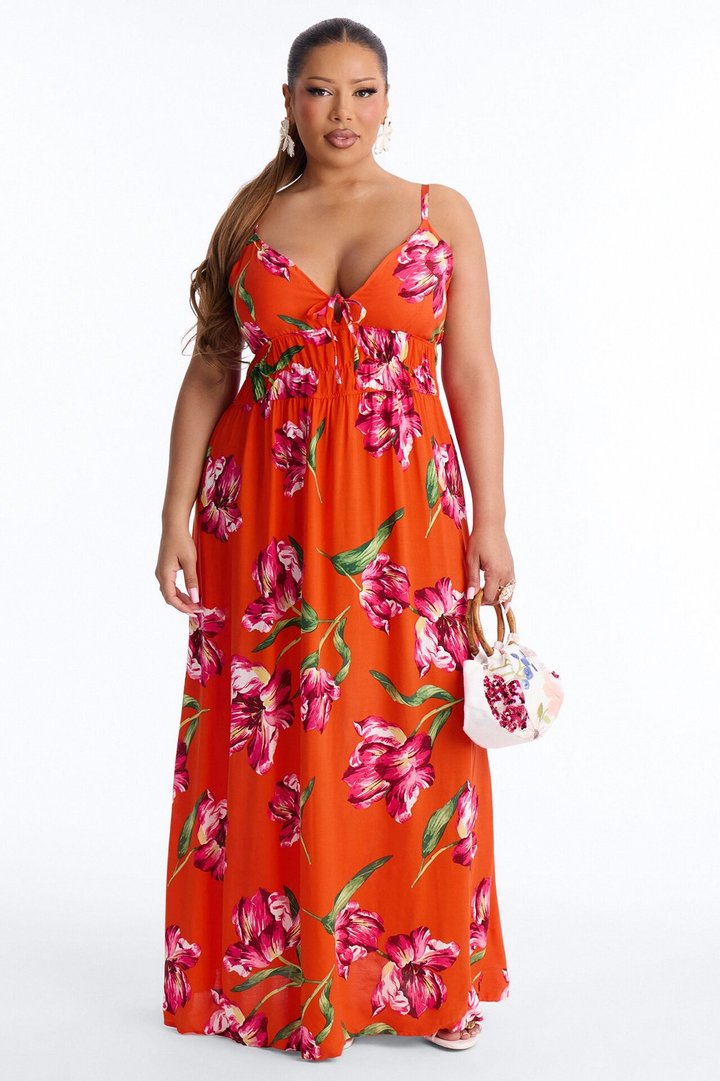 Posie Printed Flowy Maxi Dress - Red/combo