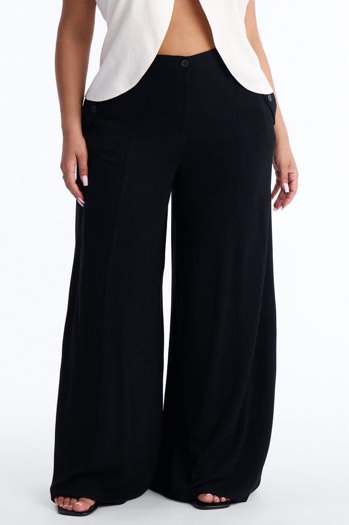 Aubrey High Rise Linen Wide Leg Pant 33″ - Black