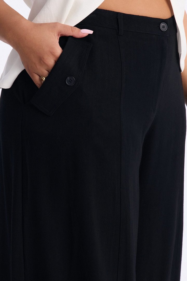 Aubrey High Rise Linen Wide Leg Pant 33″ - Black