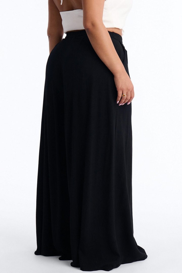 Aubrey High Rise Linen Wide Leg Pant 33″ - Black