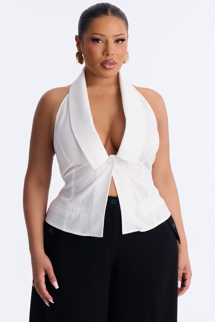 Flash On Linen Halter Top - White