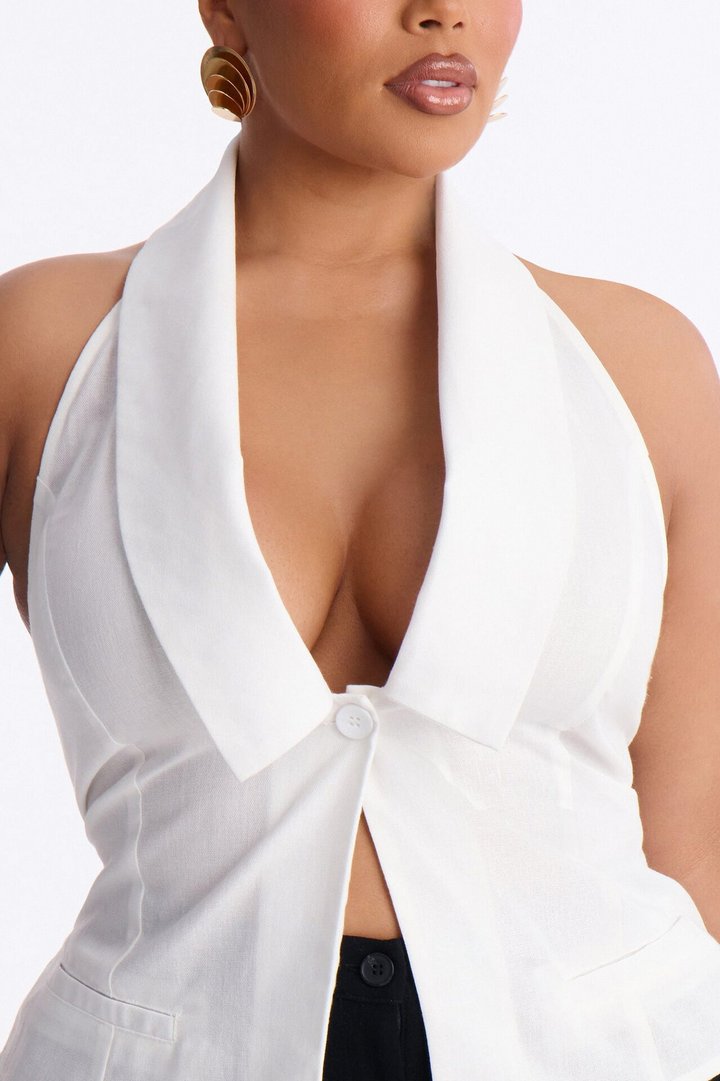 Flash On Linen Halter Top - White