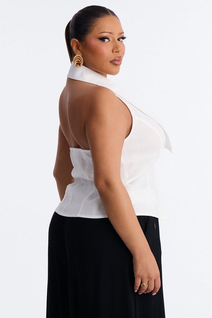 Flash On Linen Halter Top - White