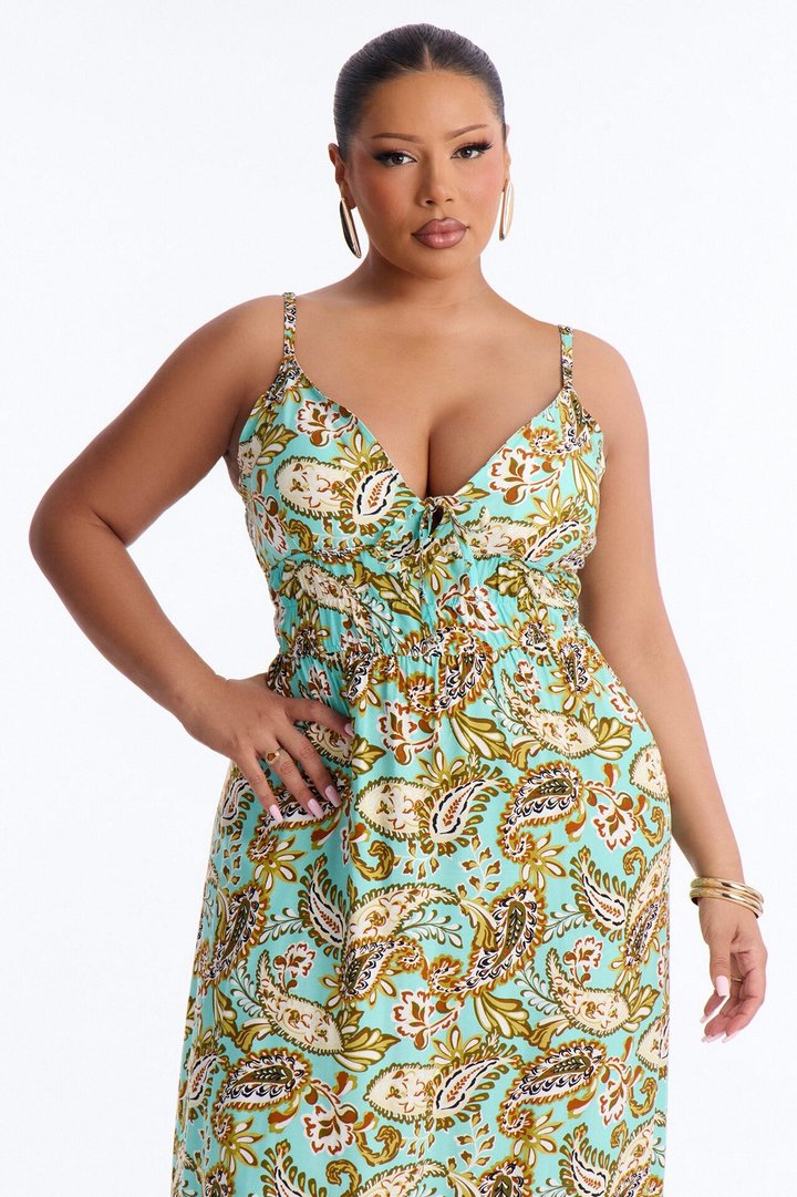Posie Printed Flowy Maxi Dress - Aqua/Combo