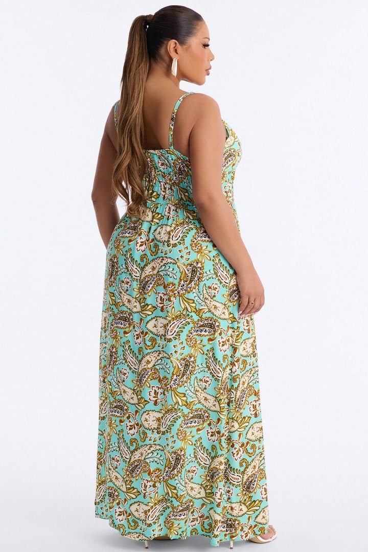 Posie Printed Flowy Maxi Dress - Aqua/Combo