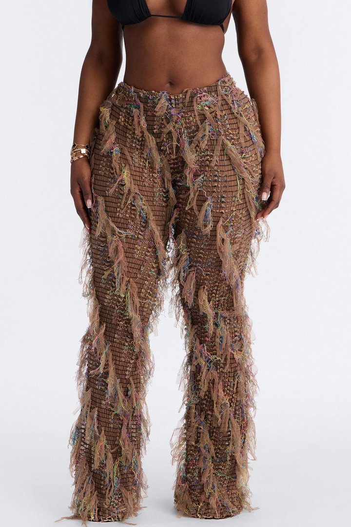 Anika Distressed Flare Pant - Beige