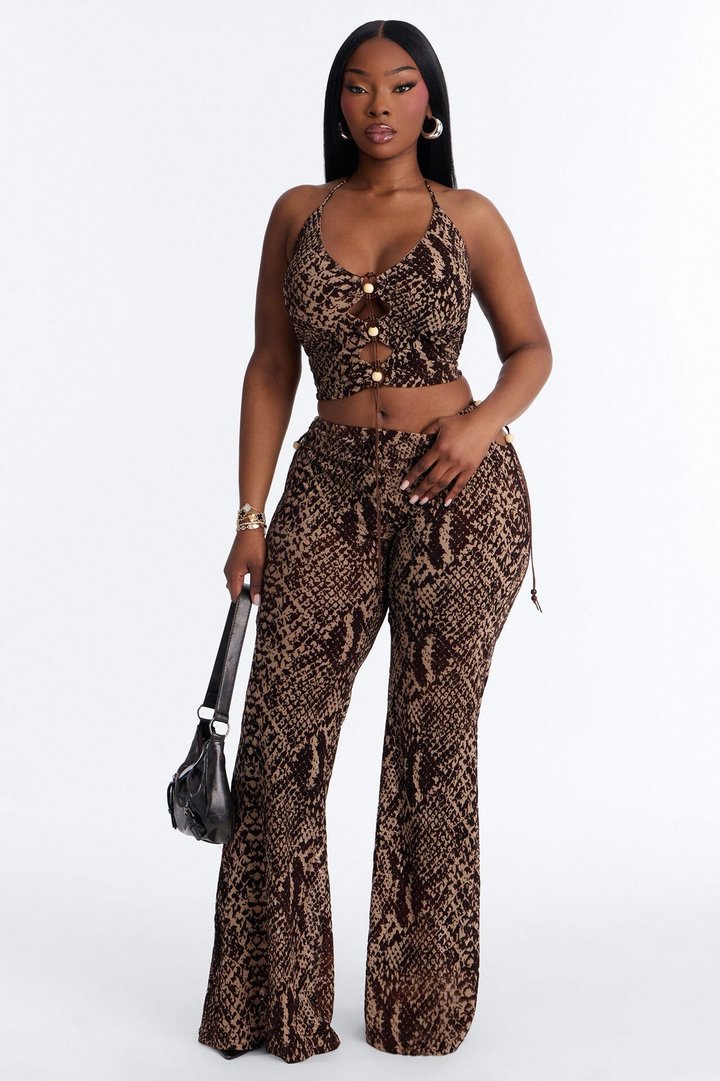 Desert Viper Halter Mesh Pant Set - Brown