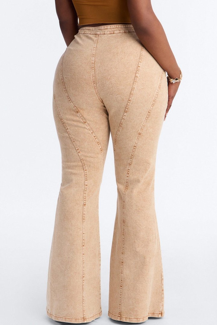 Run this Town Lace Up Washed Flared Pant - Brown