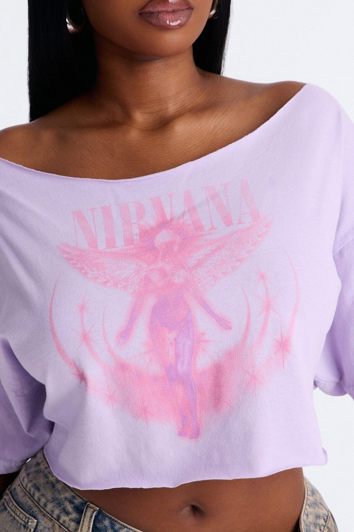 Nirvana Utero Off Shoulder Cropped Tee - Lavender