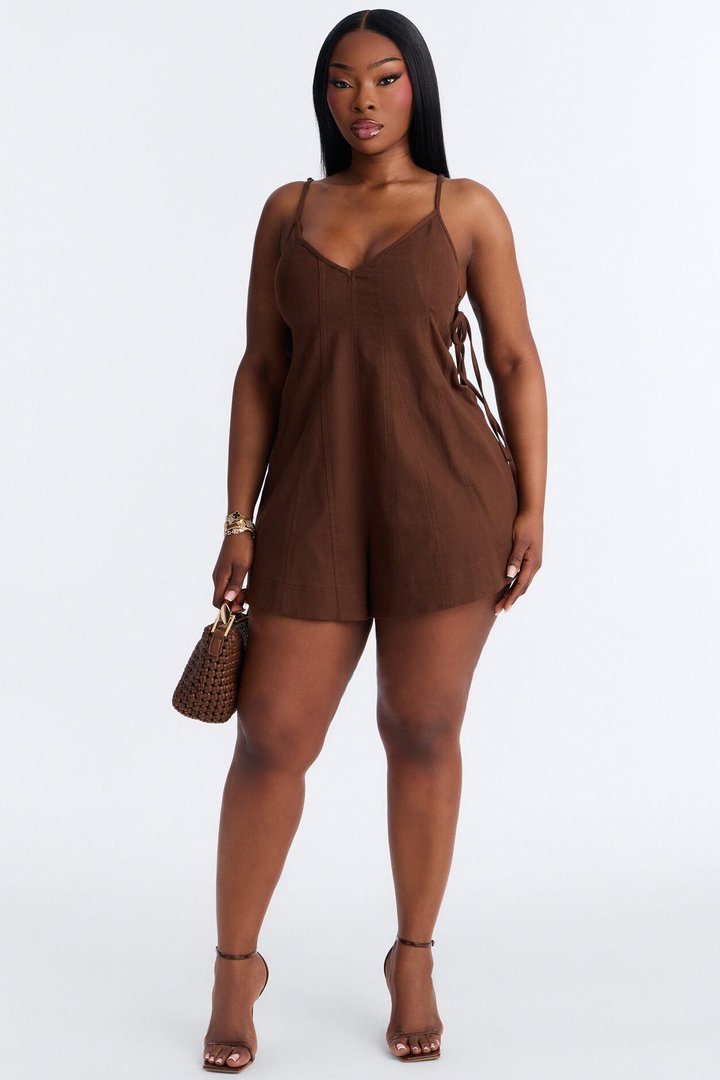Just A Girl Twill Romper - Brown