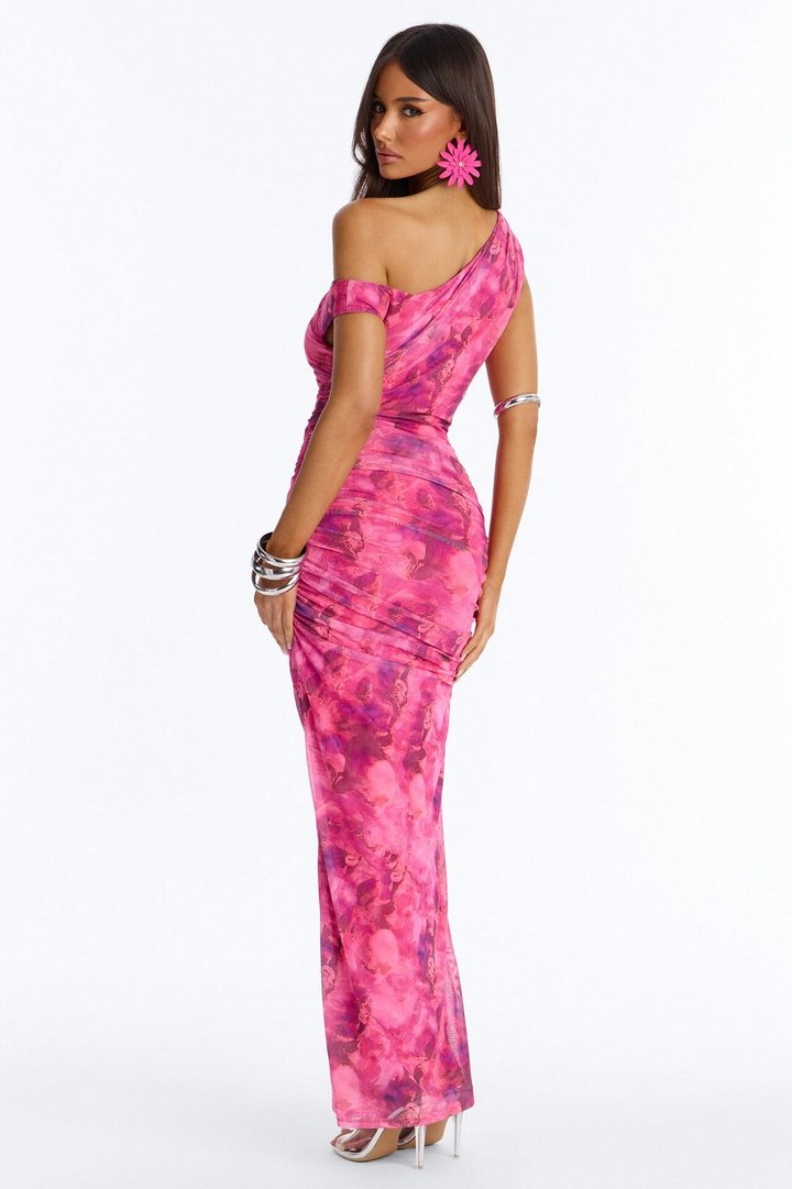 Natalia Ruched Mesh Maxi Dress - Pink/combo