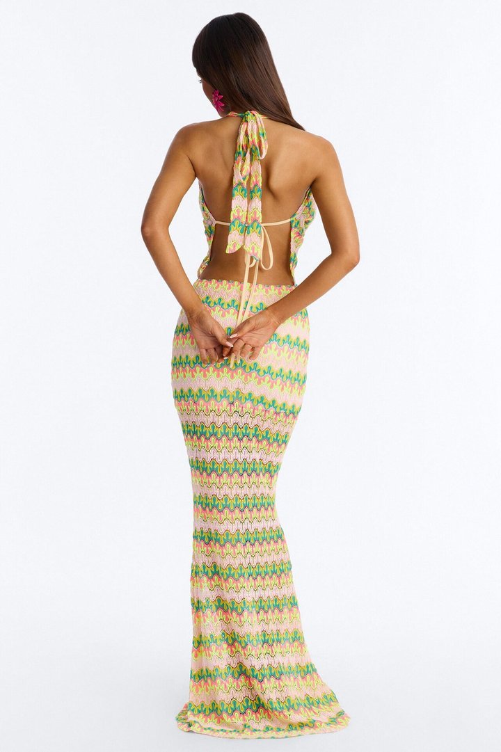 Out All Summer Crochet Maxi Dress - Multi Color