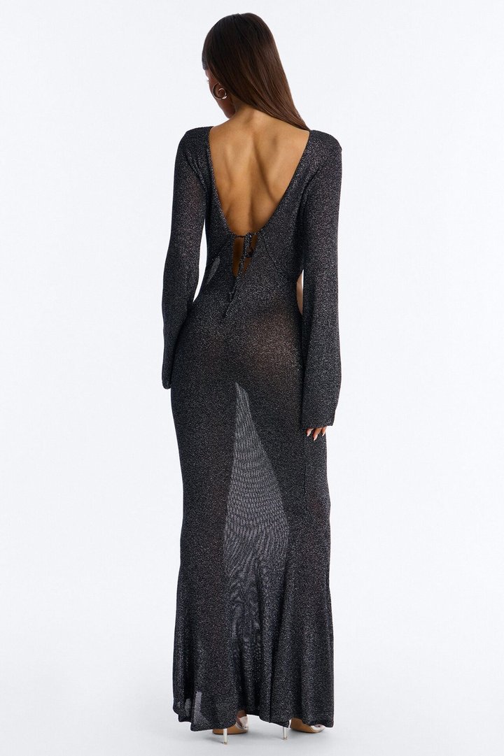Can't Help It Metallic Knit Maxi Dress - Black
