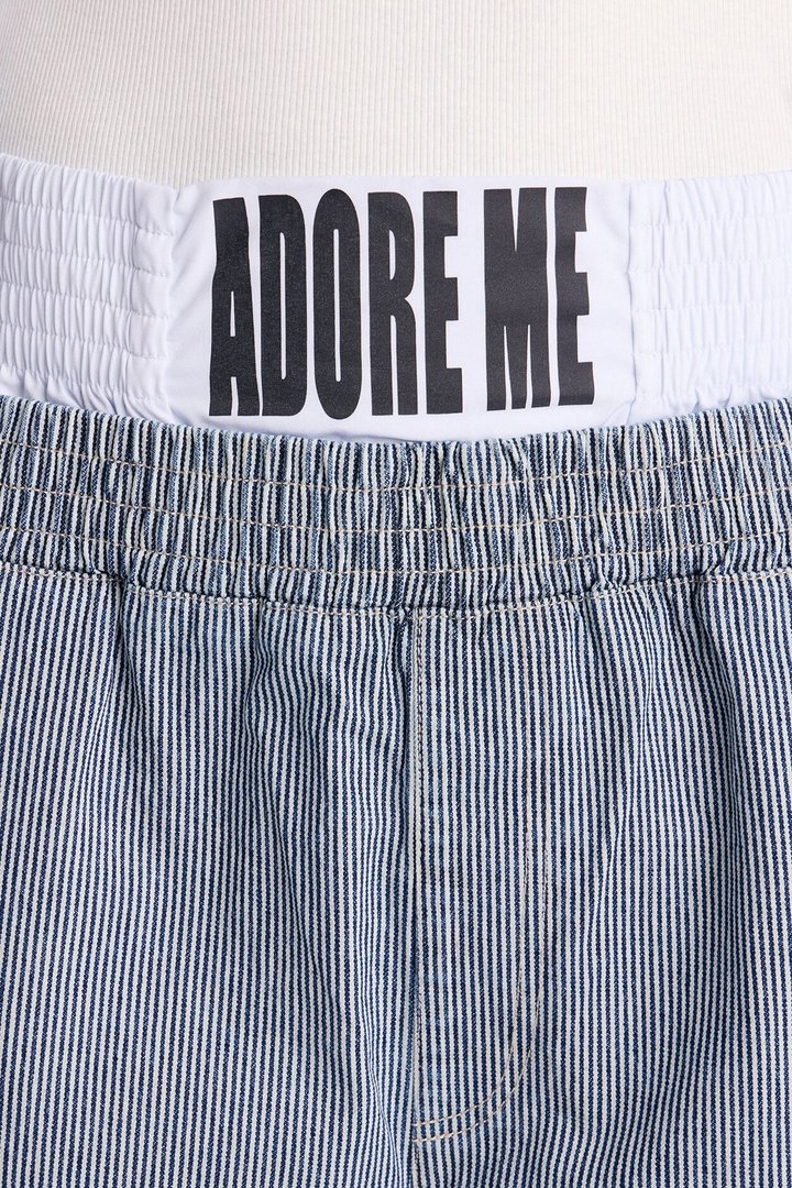 Relaxed Adore Me Double Waistband Pinstripe Short - White/Blue