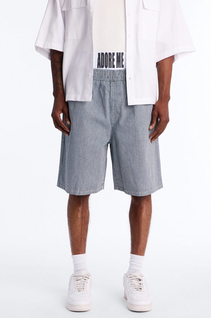 Relaxed Adore Me Double Waistband Pinstripe Short - White/Blue