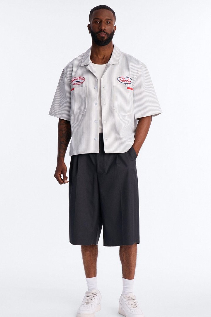 Cropped Tune Up Mechanic Shirt - Blue