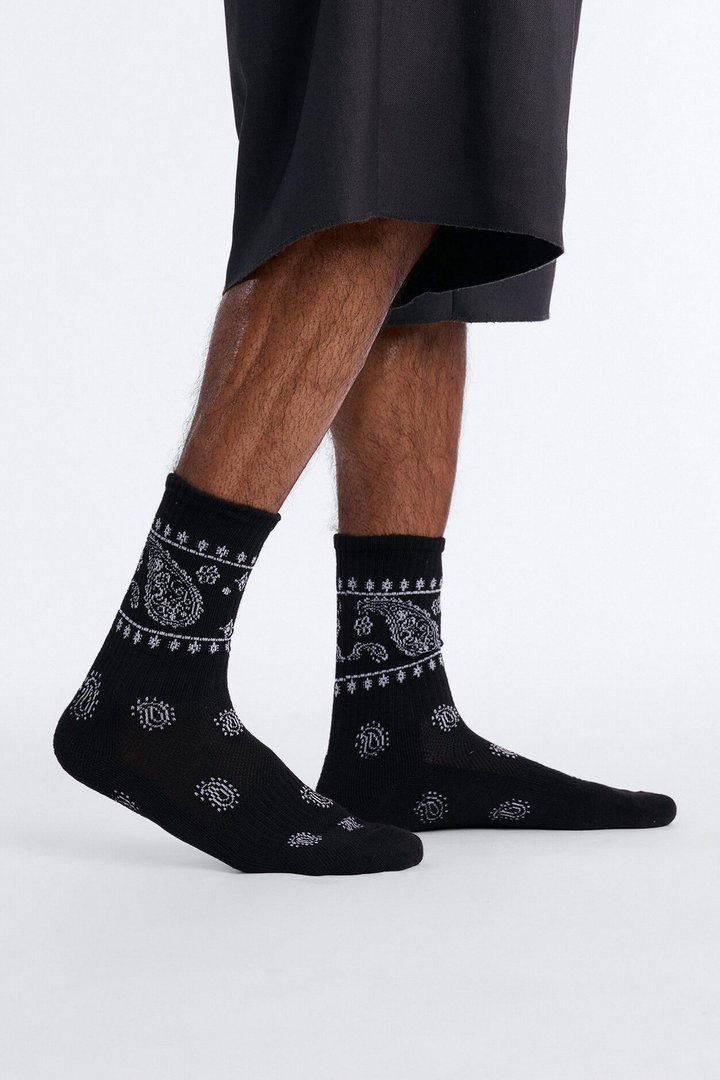 Paisley Bandana Crew Socks - Black