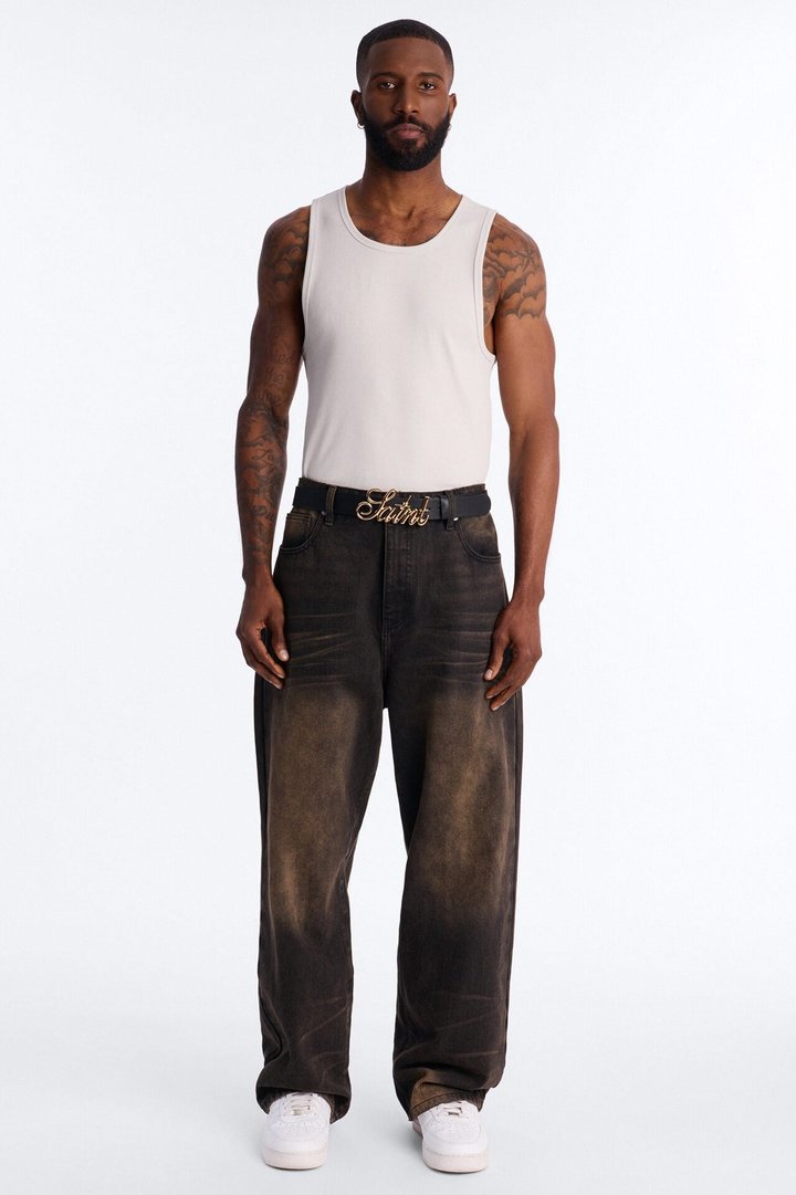 Saint Script Buckle Belt - Black/Gold