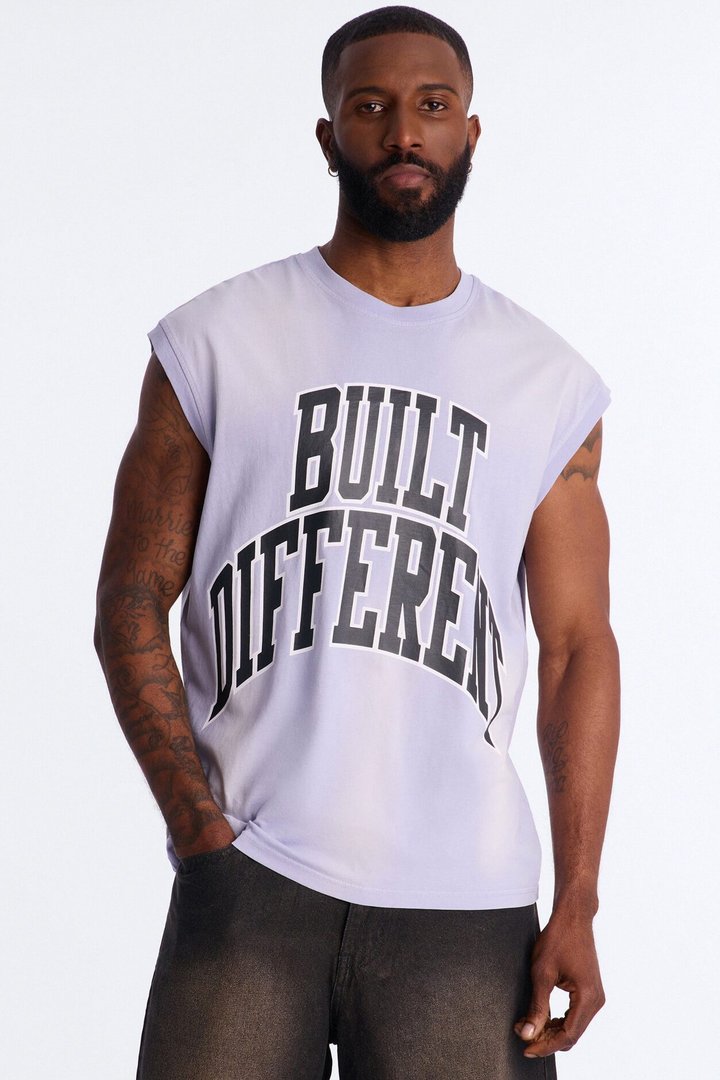 Built Different Vintage Muscle Tee - Blue Wash