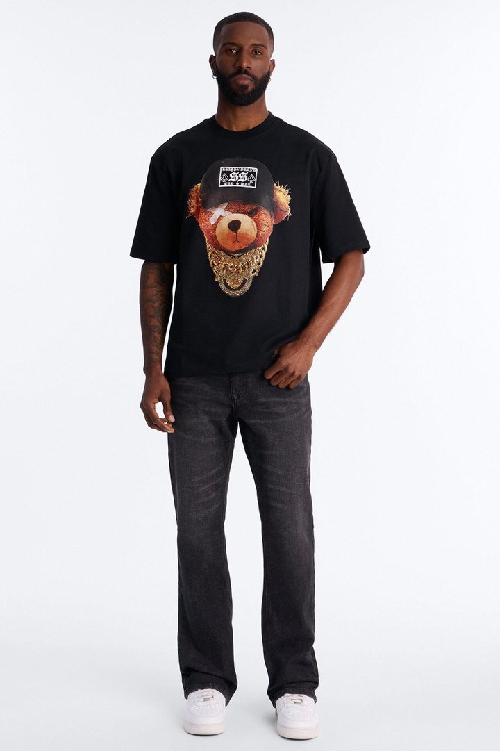 Rich Bear Rhinestone Short Sleeve Tee - Black