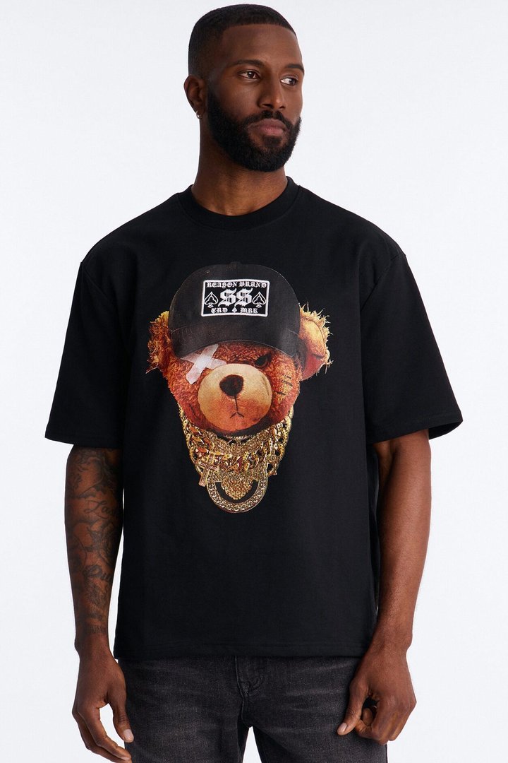 Rich Bear Rhinestone Short Sleeve Tee - Black