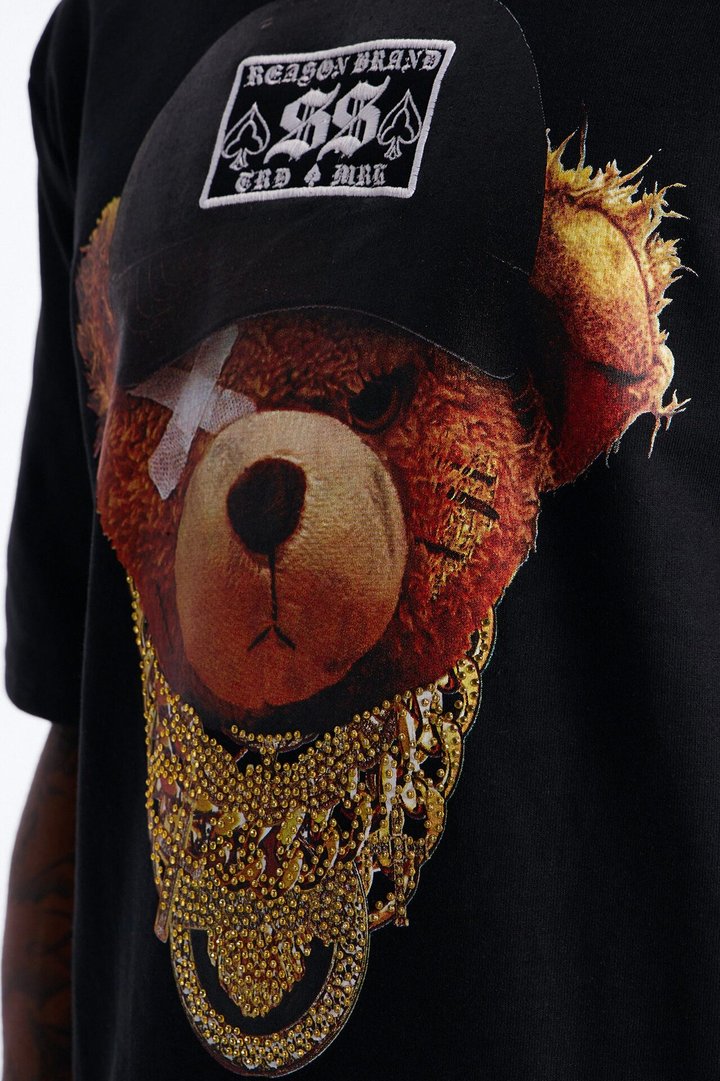 Rich Bear Rhinestone Short Sleeve Tee - Black