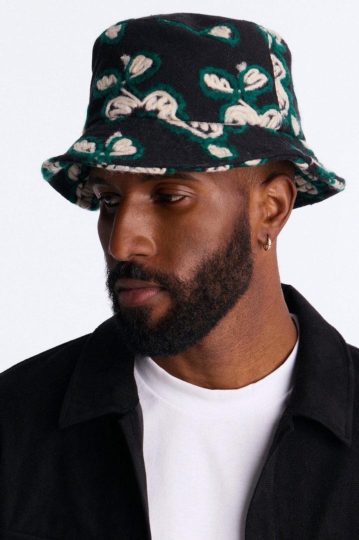 Midnight Bloom Bucket Hat - Black