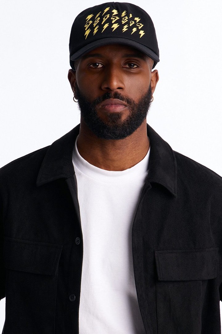 Lightning Cotton Twill Unstructured Snapback Hat - Black