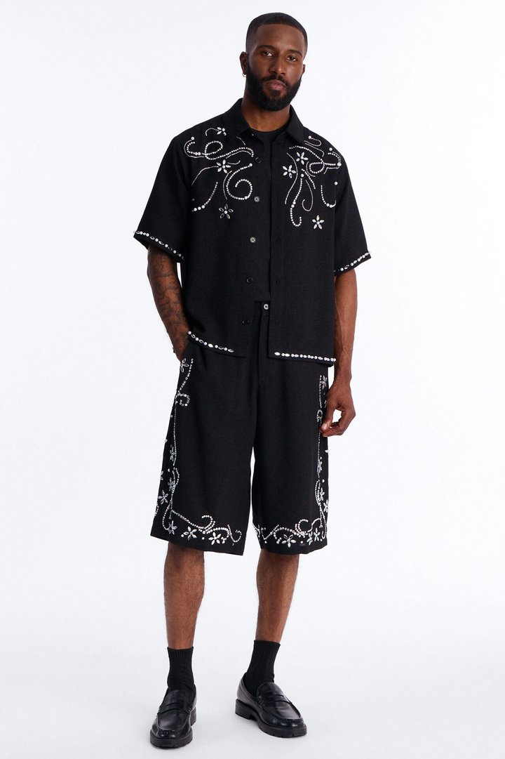 Cropped Wanderlust Pearl Journey Button Up - Black