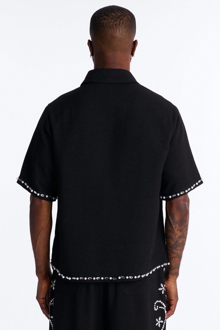 Cropped Wanderlust Pearl Journey Button Up - Black