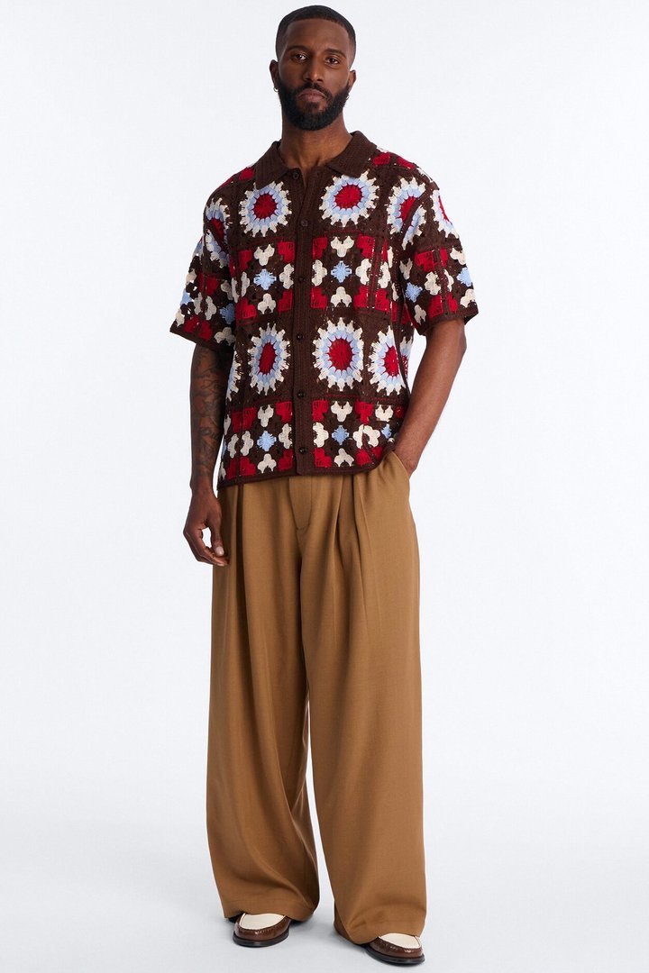 Desert Hues Crochet Button Up Shirt - Brown
