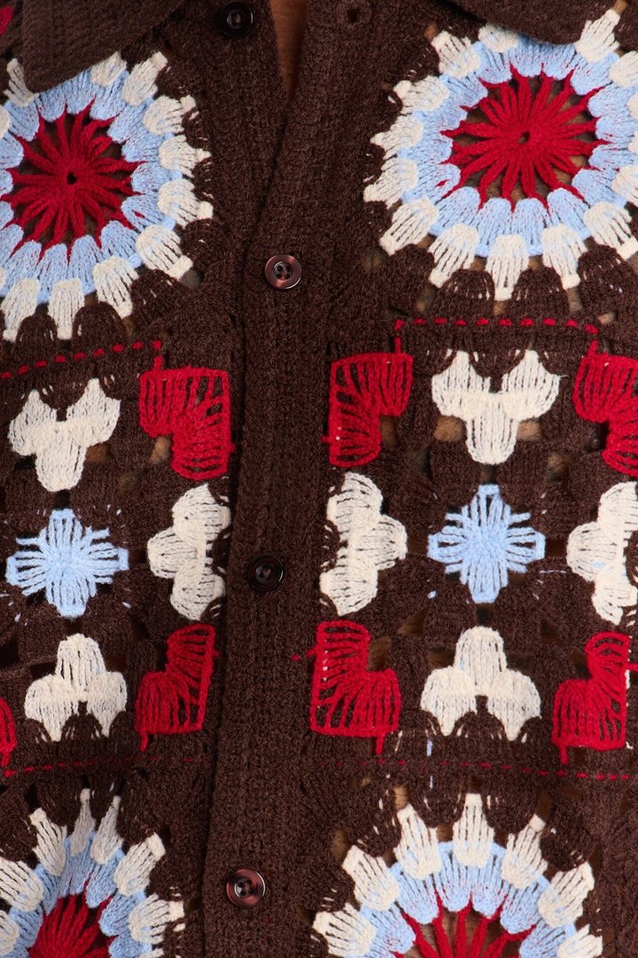 Desert Hues Crochet Button Up Shirt - Brown