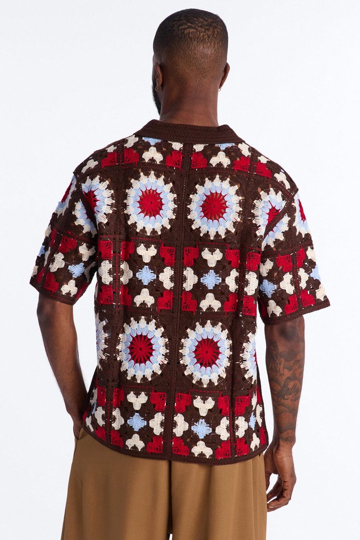 Desert Hues Crochet Button Up Shirt - Brown