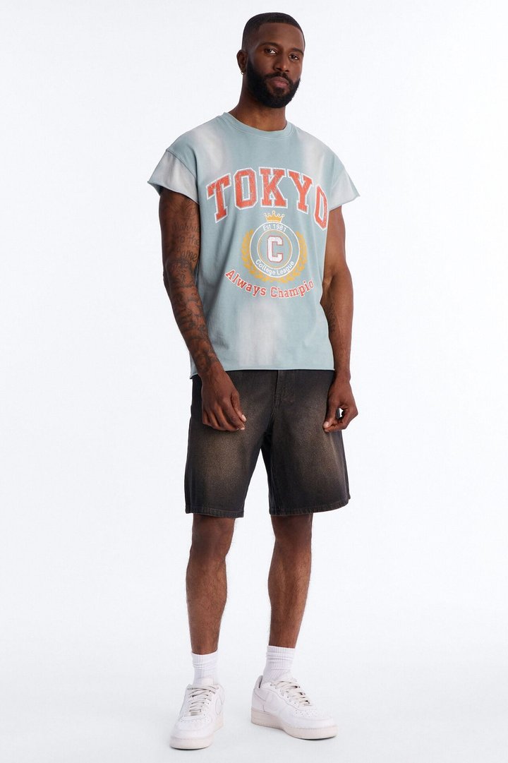 Tokyo Champs Vintage Muscle Tee - Light Blue