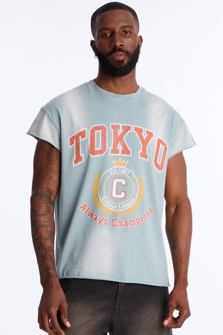Tokyo Champs Vintage Muscle Tee - Light Blue
