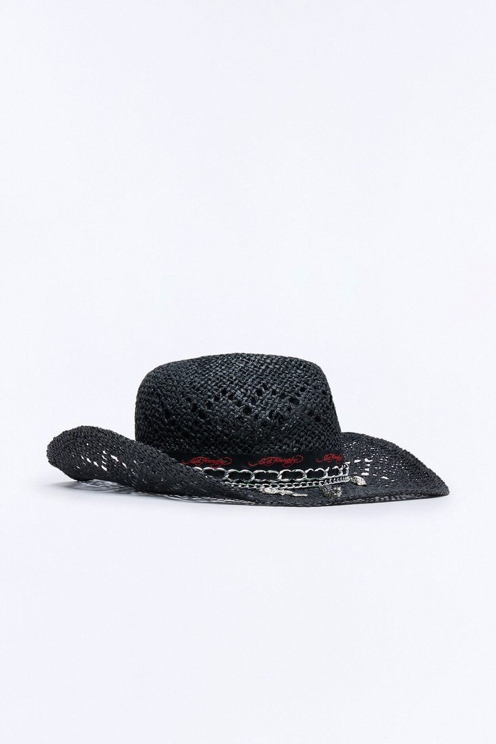 Dark Love Ed Hardy Straw Cowboy Hat - Black