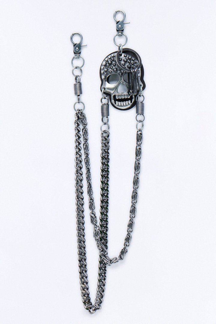 Spiked Skull Chain Link Layered Pant Chain - Gunmetal