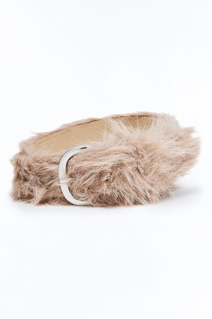 Faux Fur Pin Buckle Belt - Taupe