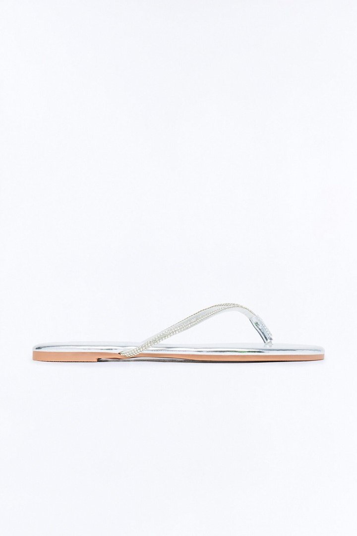 Kiko Rhinestone Trim Flip Flops - Silver