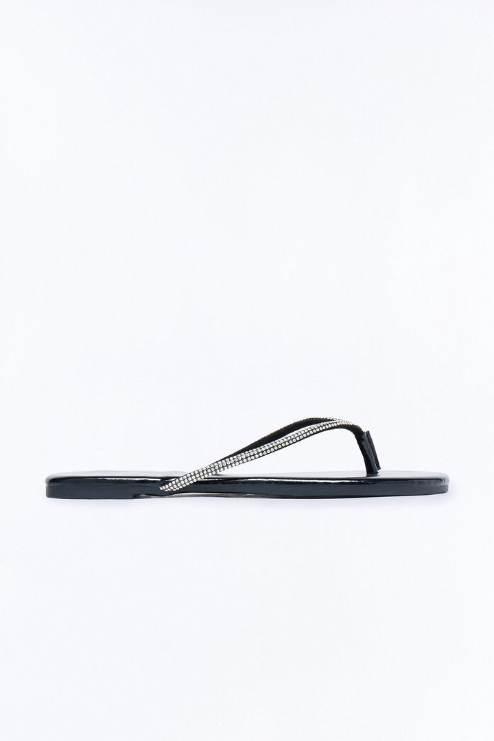 Kiko Rhinestone Trim Flip Flops - Black
