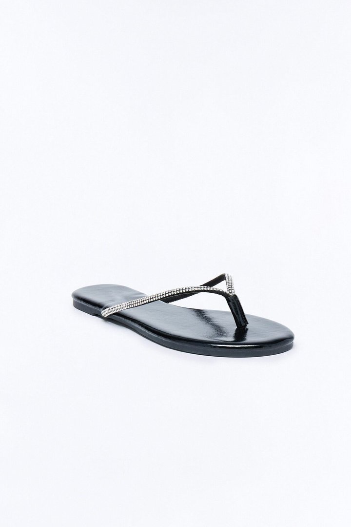 Kiko Rhinestone Trim Flip Flops - Black
