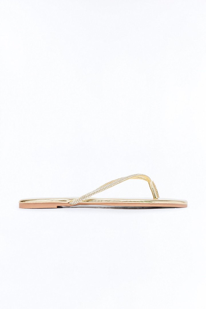 Kiko Rhinestone Trim Flip Flops - Gold
