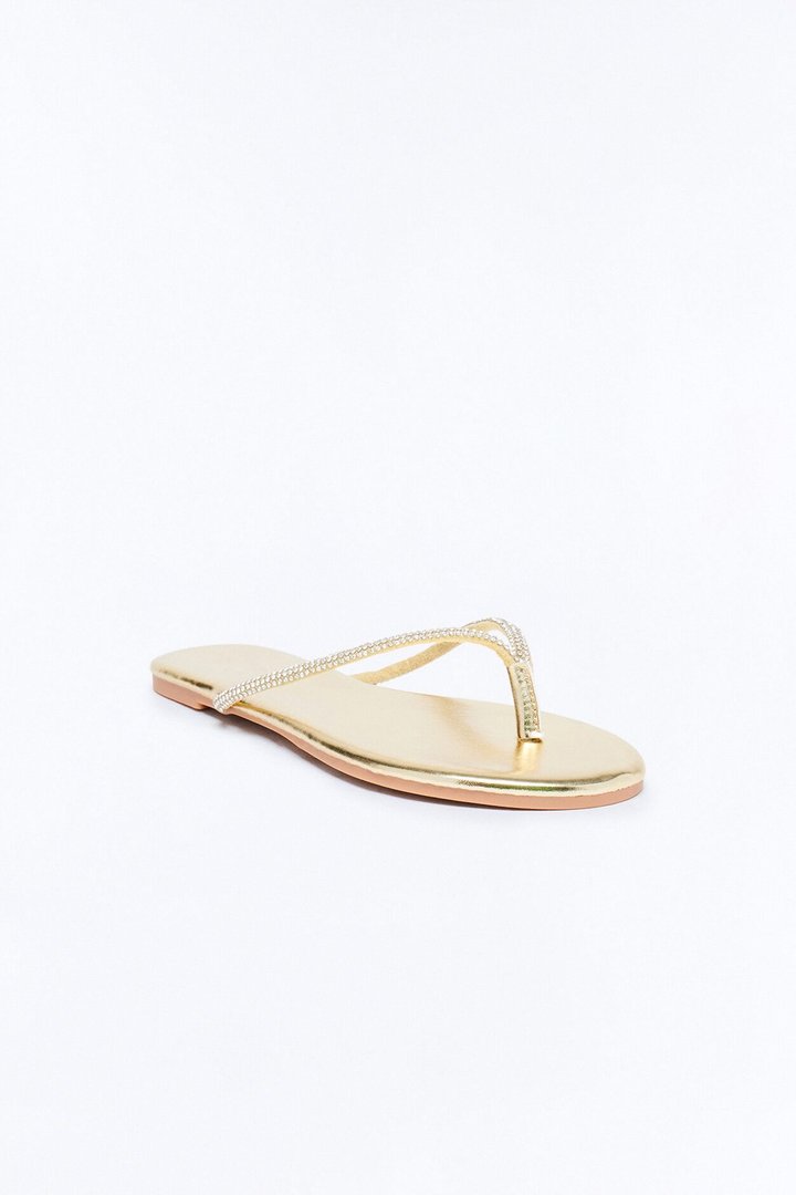 Kiko Rhinestone Trim Flip Flops - Gold